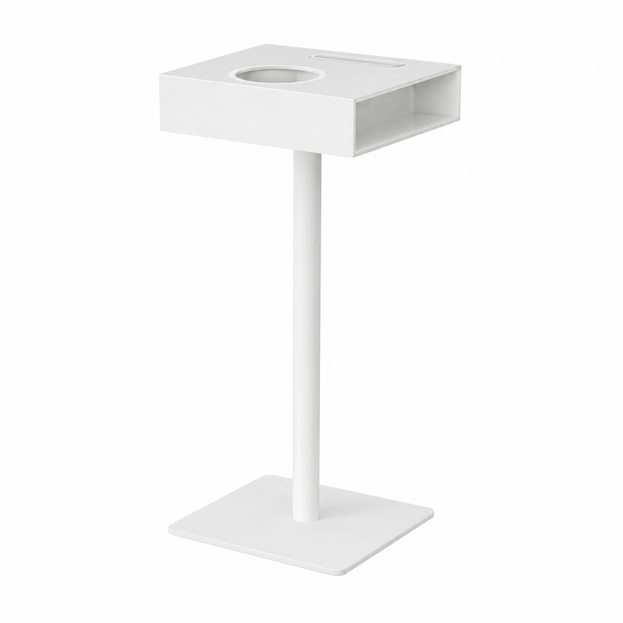 Mesa Auxiliar Moderna de Metal Blanco con Soporte para Teléfono, 20x20x55 cm