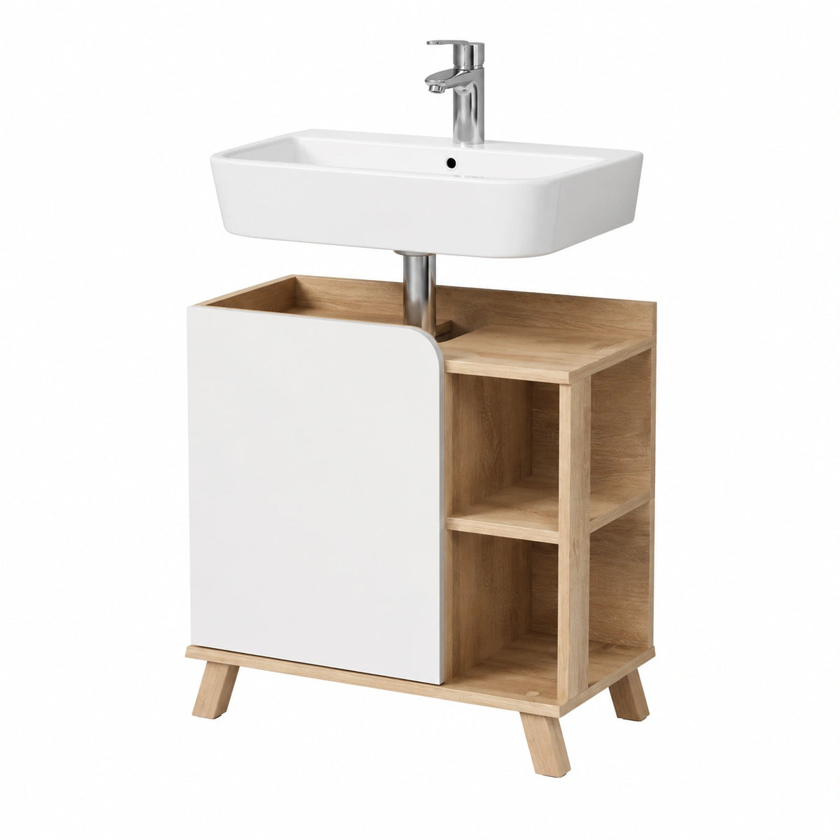 Mueble de Baño Marano con Puertas y Estantes Abiertos, Sonoma/Blanco, 60 x 65 cm