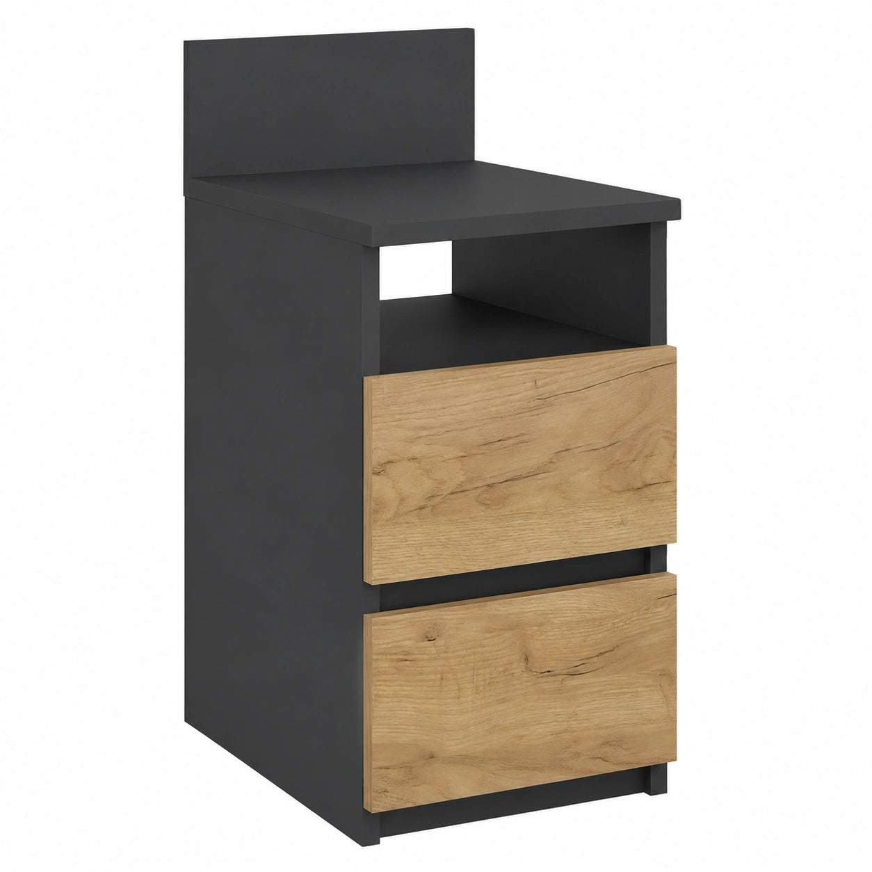 Mesita de Noche con Cajones Monty, Antracita y Roble Dorado, Ideal para Dormitorio o Sala de Estar