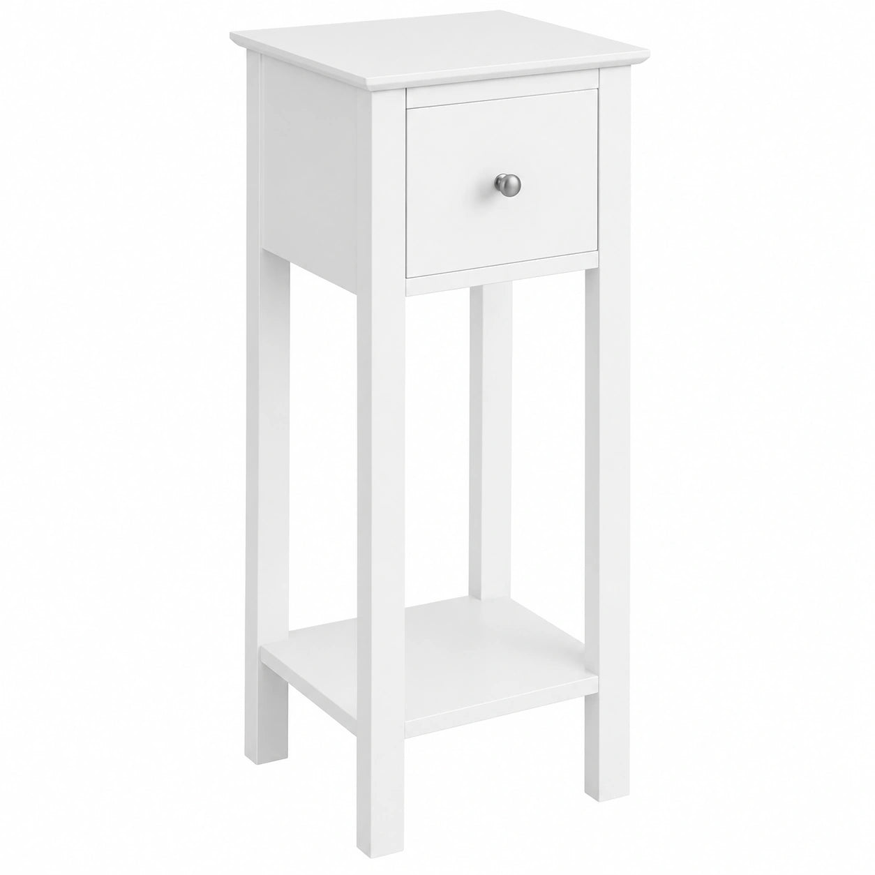 Yaheetech Mesa Auxiliar Estrecha con Cajón 25x25x70cm para Dormitorio y Sala de Estar, Color Blanco