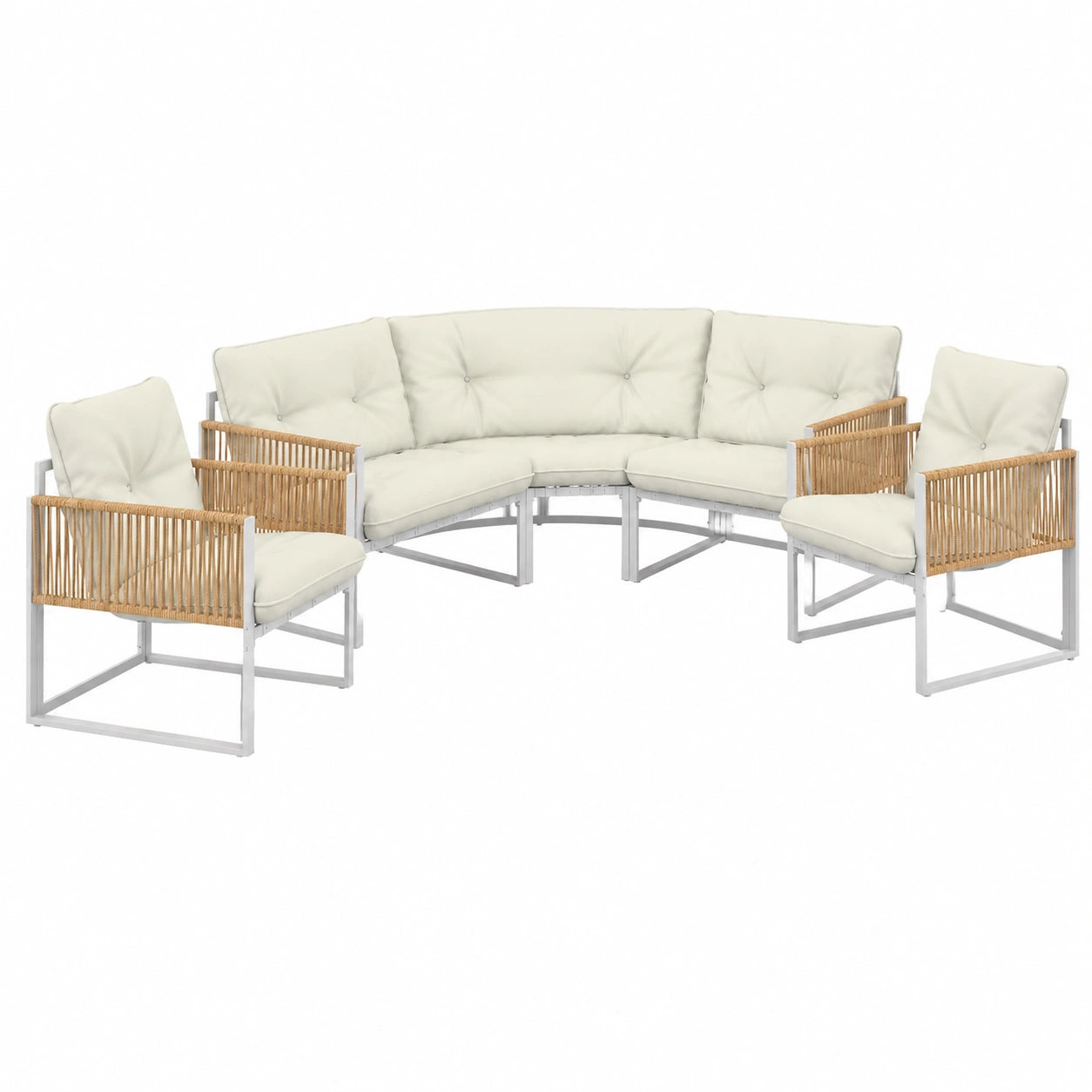 Set de Muebles de Jardín Rio 8 Plazas Metal Blanco y Ratán con Cojines Beige