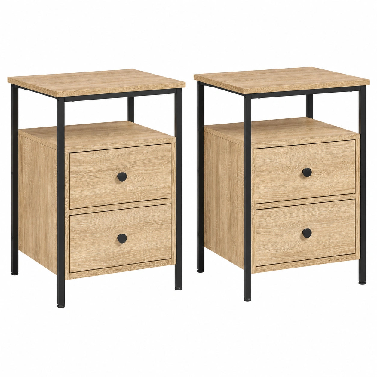 Conjunto de 2 Mesitas de Noche de Madera de Ingeniería en Roble Sonoma 44x45x60 cm