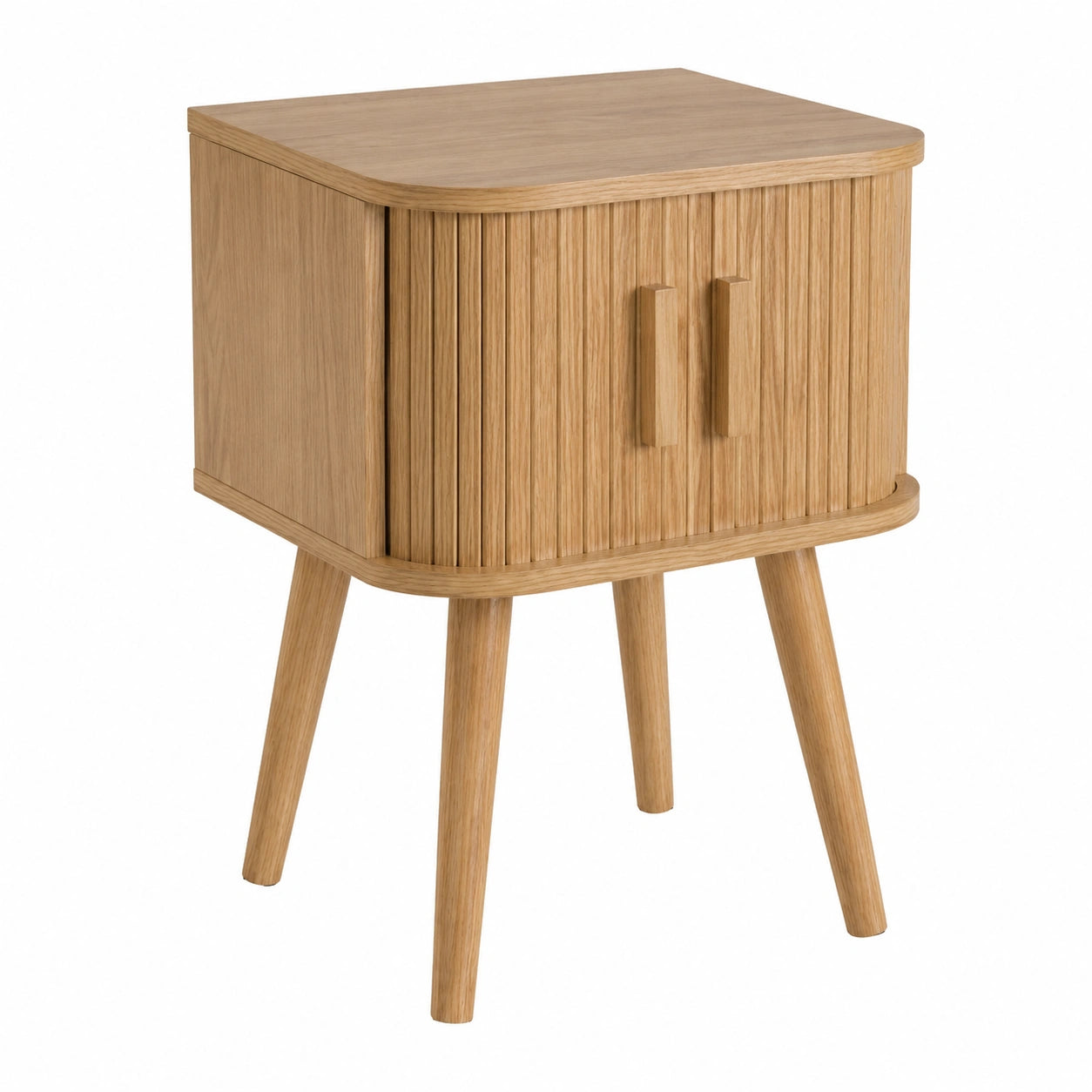 Mesita de Noche Vintage de Roble con Puertas de Persiana y Patas Altas de 40x40x53 cm - Colección Elia