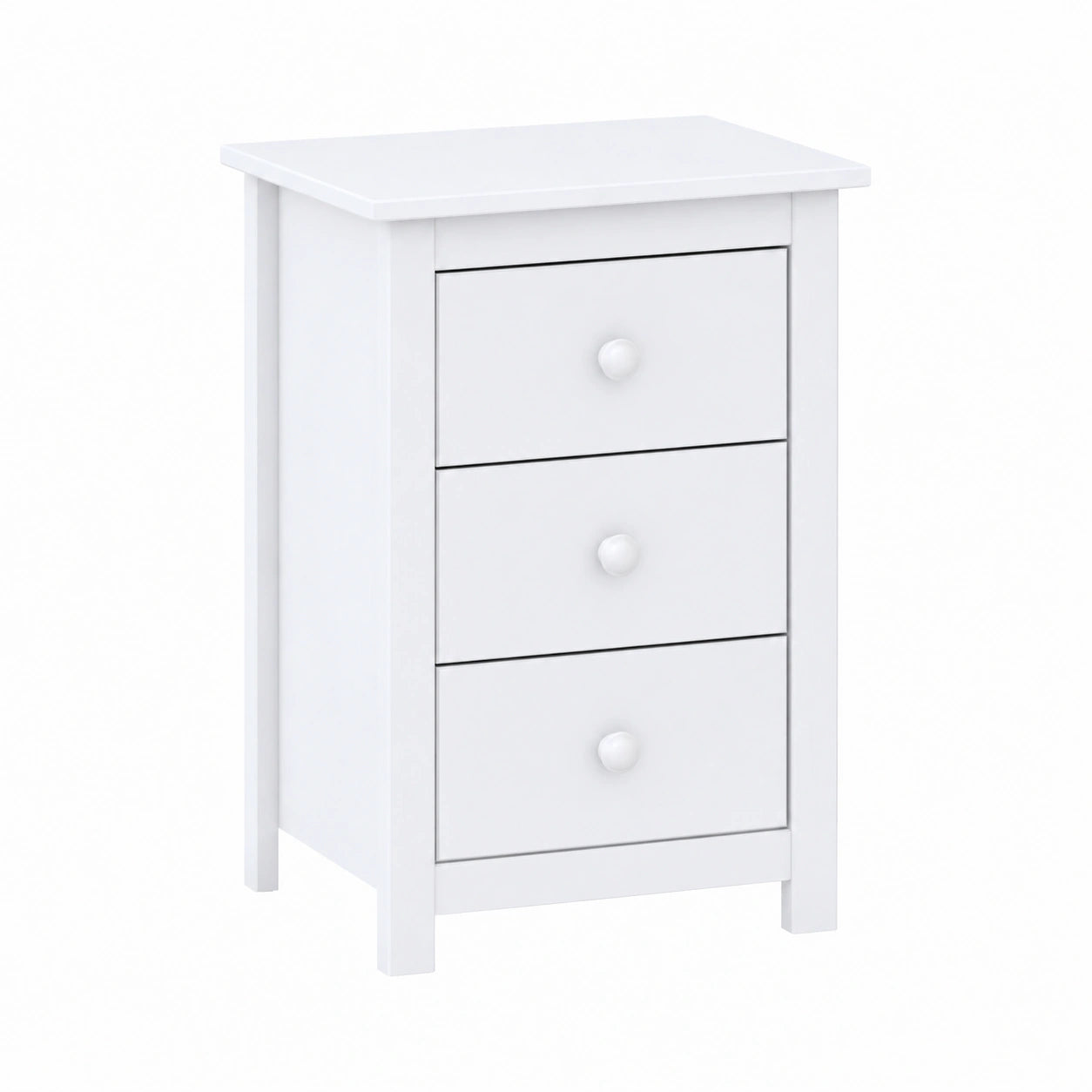 Mesita de Noche Moderna de Madera de Pino con 3 Cajones, Color Blanco Lavado - 63x43x35 cm