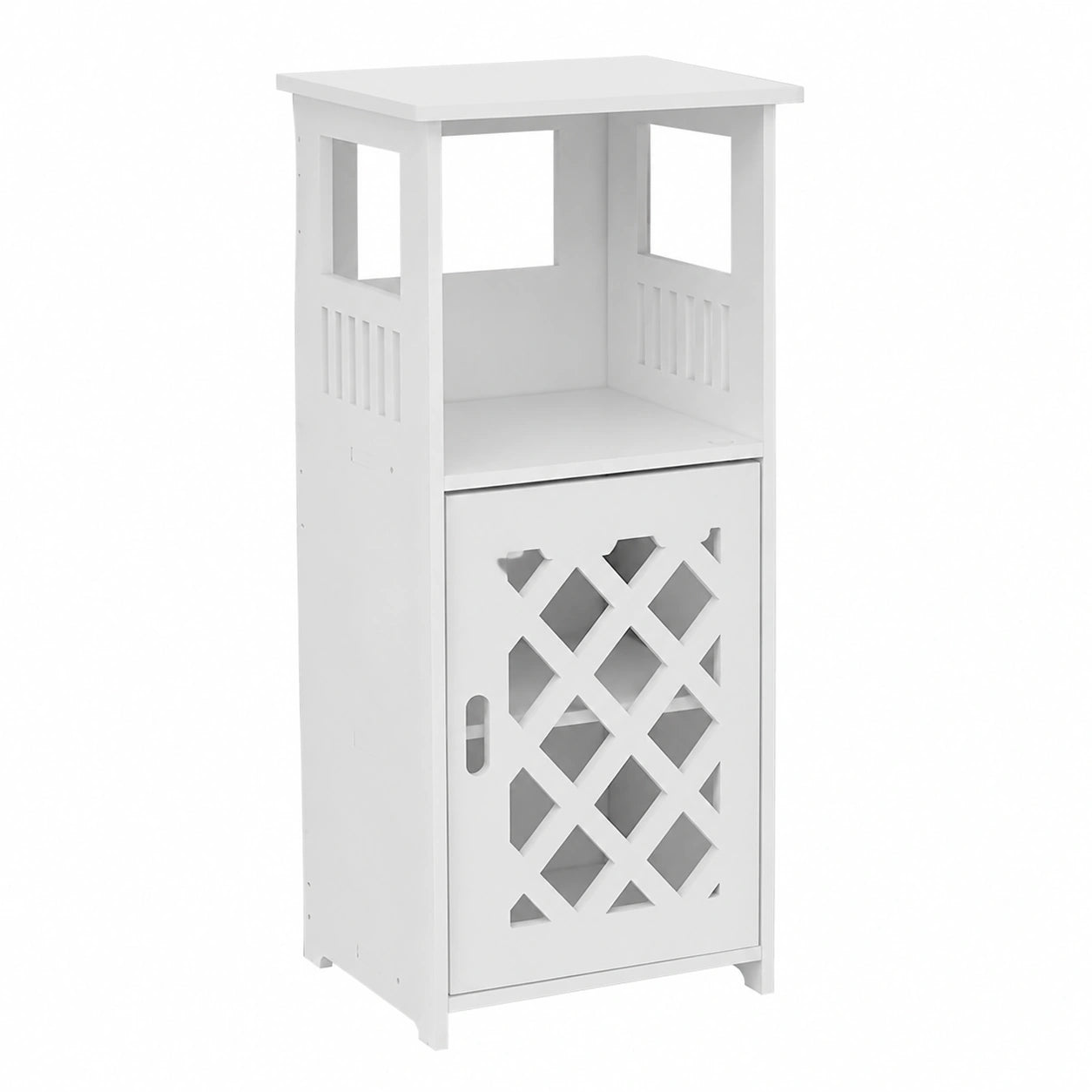 Mueble Organizador de Baño Compacto y Plegable con Estantes y Puertas, Columna Alta de Almacenamiento Blanca para Espacios Reducidos