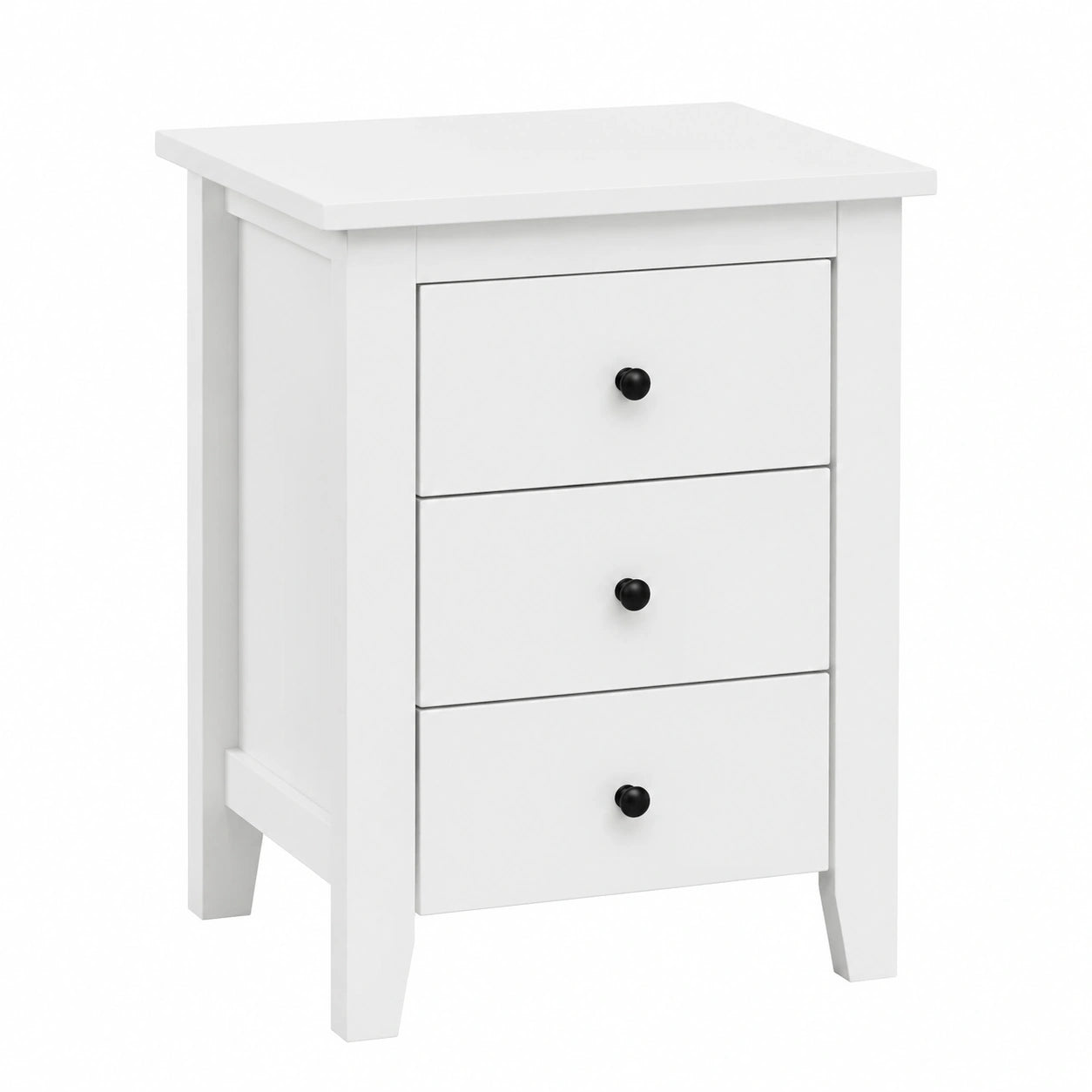 Mesita de Noche de Madera con 3 Cajones, 46x37x65 cm, Blanco, Ideal para Dormitorio y Salón