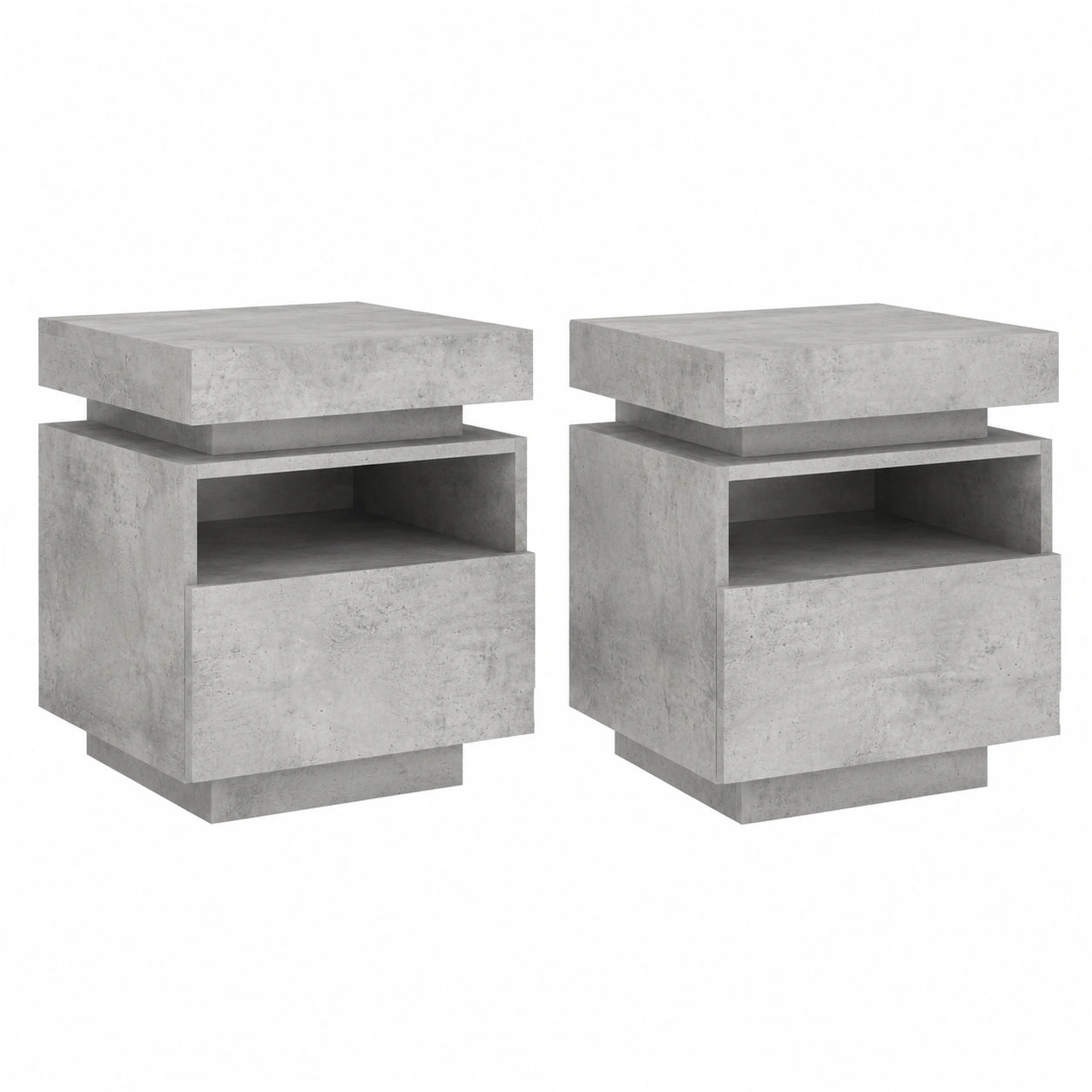 Conjunto de Mesitas de Noche LED, 2 Unidades, Muebles de Dormitorio, Color Gris Hormigón