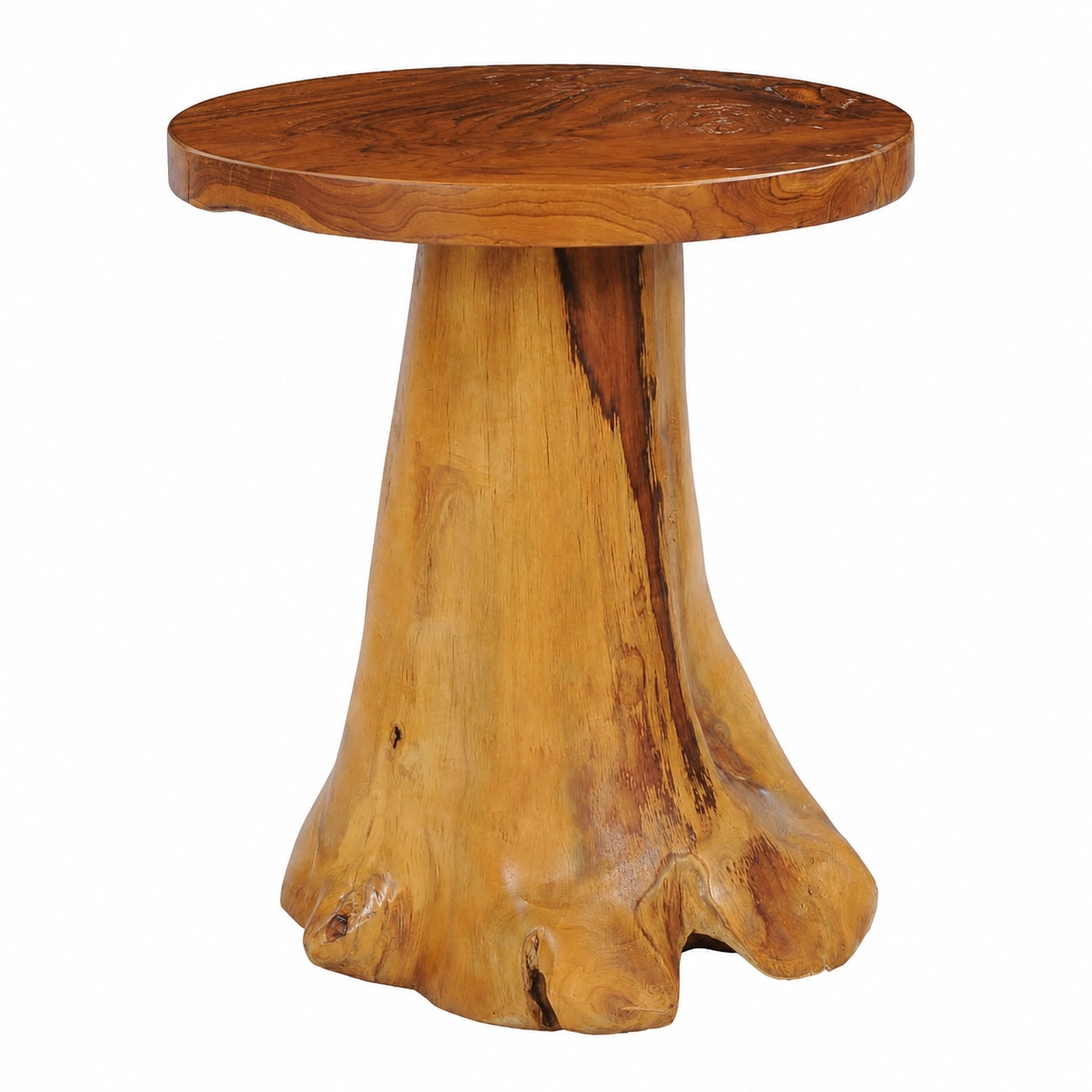 Mesa de Centro de Teca Rústica con Base de Tronco, Marrón y Negra