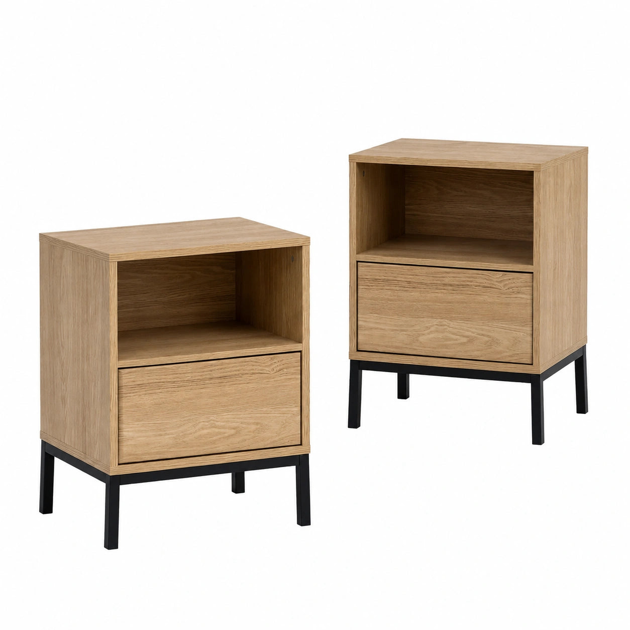 Juego de 2 Mesitas de Noche de Madera con Cajón, Acabado Natural