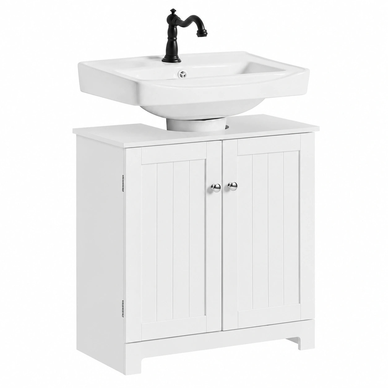 Armario de Baño Blanco de MDF con Puertas y Estante Ajustable 60x60x29cm