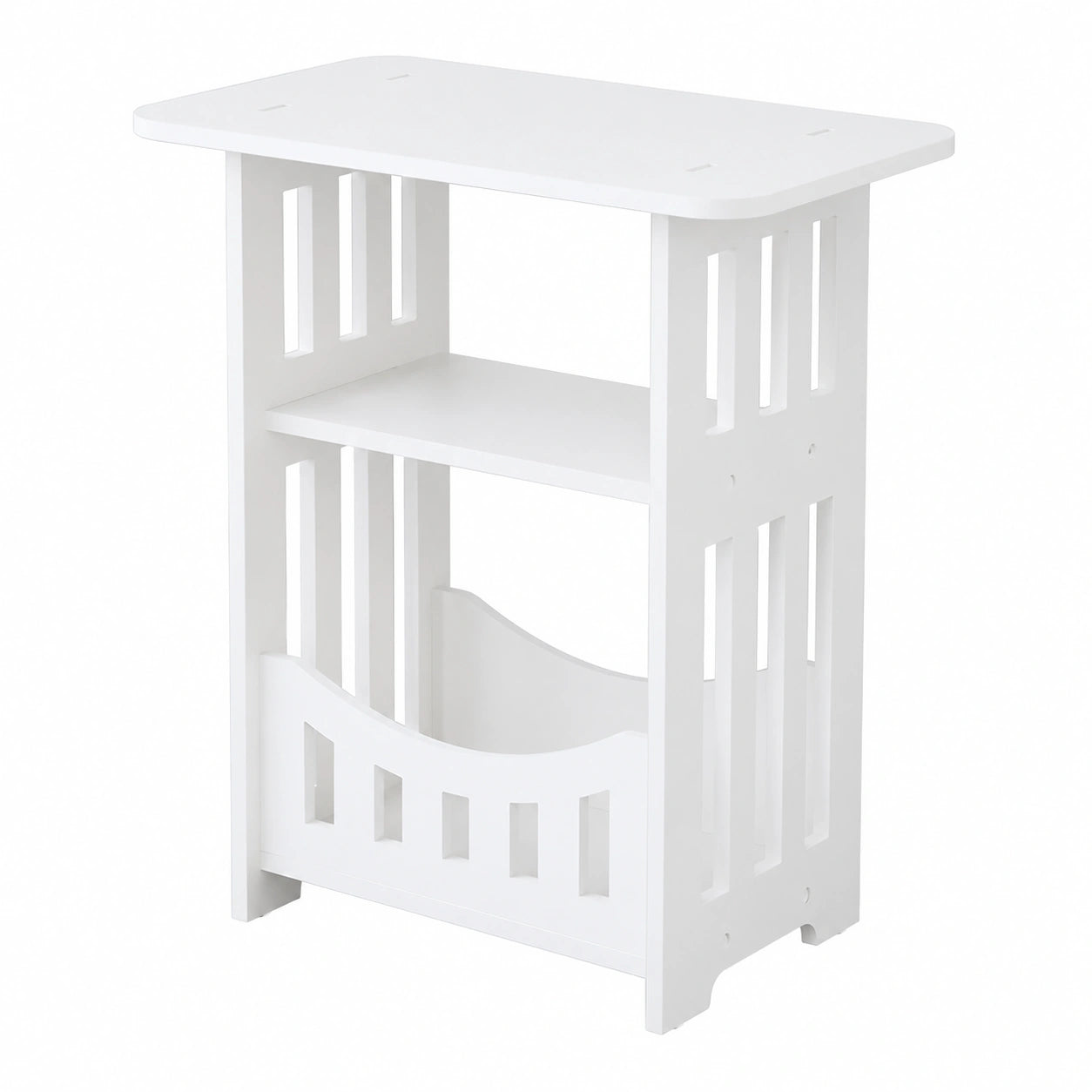 Mesa auxiliar blanca clásica de PVC con estantes de exhibición, 2/3 niveles, diseño elegante y resistente