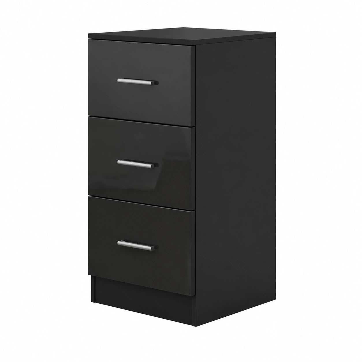 Mesita de Noche de Madera con 3 Cajones y Sistema Antivuelco, Ideal para Dormitorio y Salón, 37x34x66,5 cm, Pack de 2 en Negro