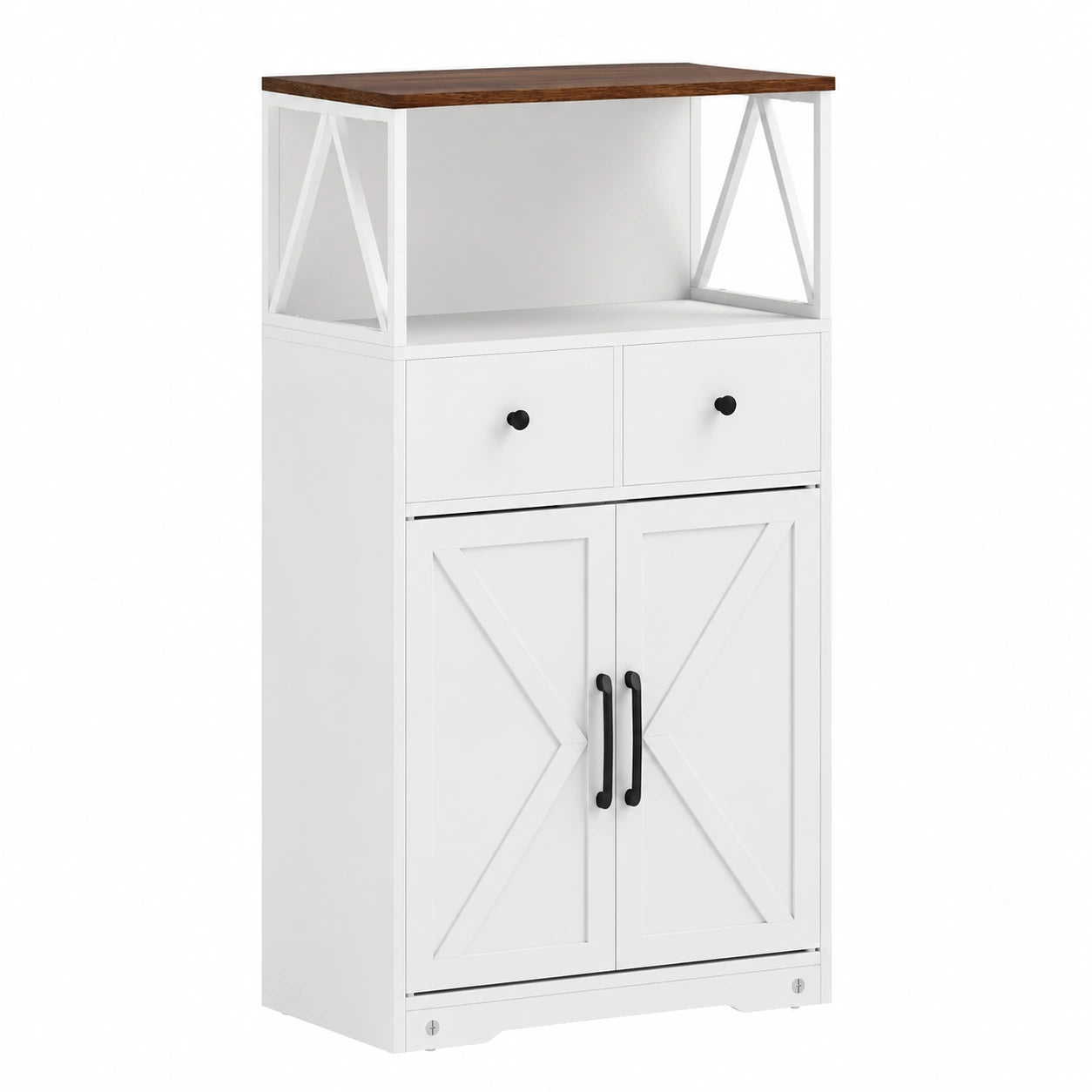 Aparador Multifuncional HOMCOM con Estantes y Cajones, Diseño de Puertas de Granero, para Cocina y Dormitorio, Blanco 60x31x108 cm