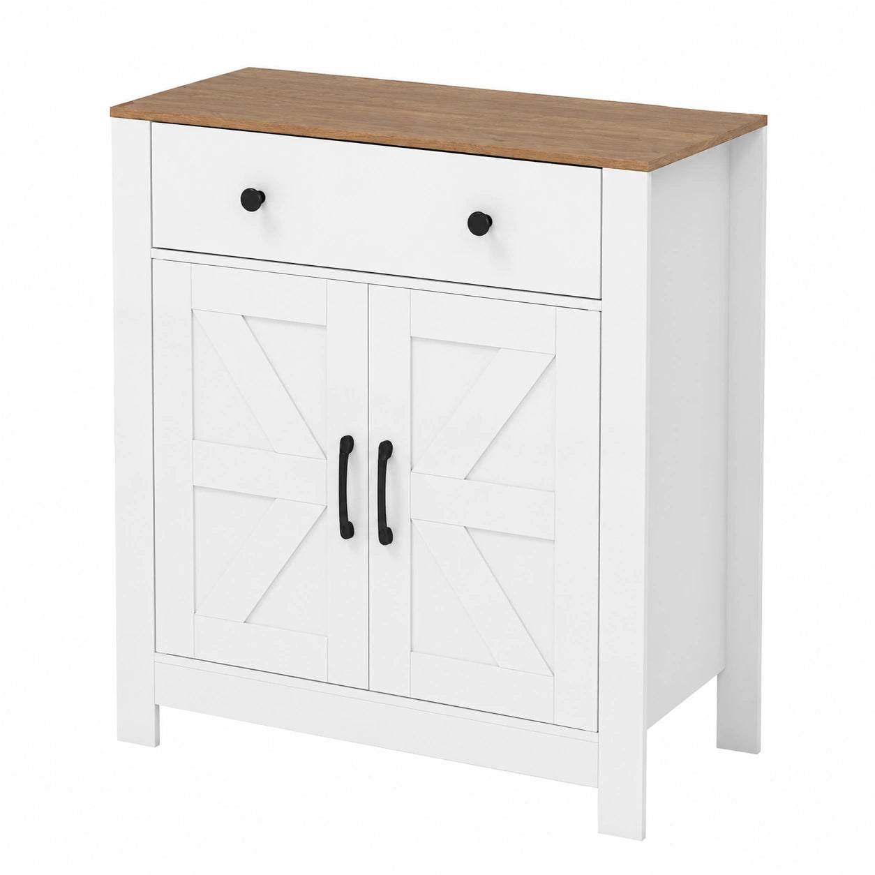 Armario Multifuncional de Cocina con Cajón y Estantes Ajustables, 76x40x85 cm, Blanco y Natural
