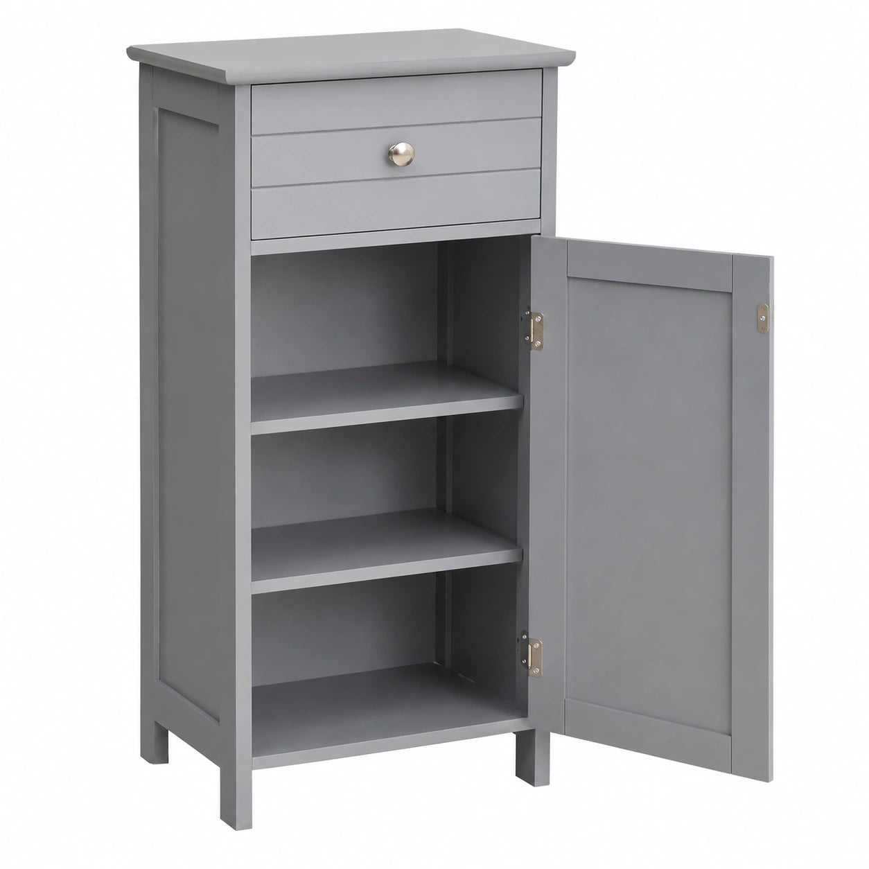 Armario de Almacenamiento Gris con Cajón y Puerta, 3 Estantes Ajustables para Baño o Cocina, 35.6x30.5x88cm