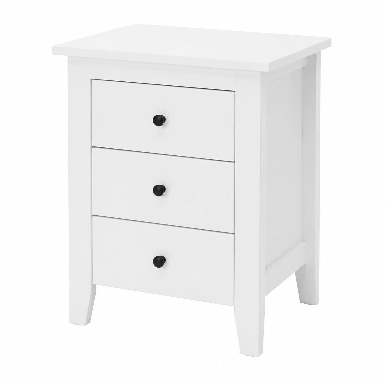 Mesita de Noche Moderna de Madera con 3 Cajones para Dormitorio, Sala y Pasillo, Set de 2 en Blanco, 46x37x65 cm