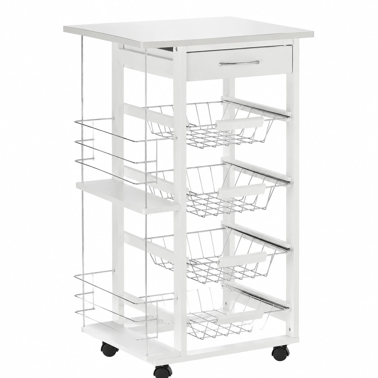 Carro de Cocina HOMCOM con Ruedas y Cestas Extraíbles de Metal, Blanco
