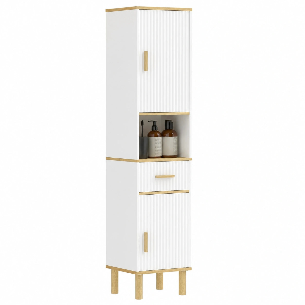 Armario Alto de Baño con Almacenamiento Ajustable Blanco