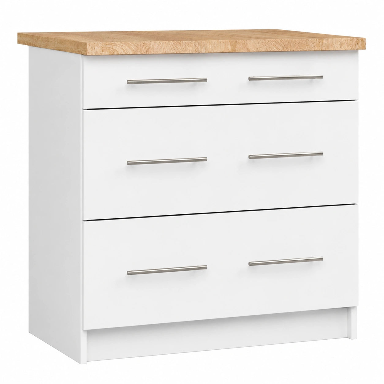 Armario de Cocina Oliwia S80 con Encimera y 3 Cajones, Blanco Brillante