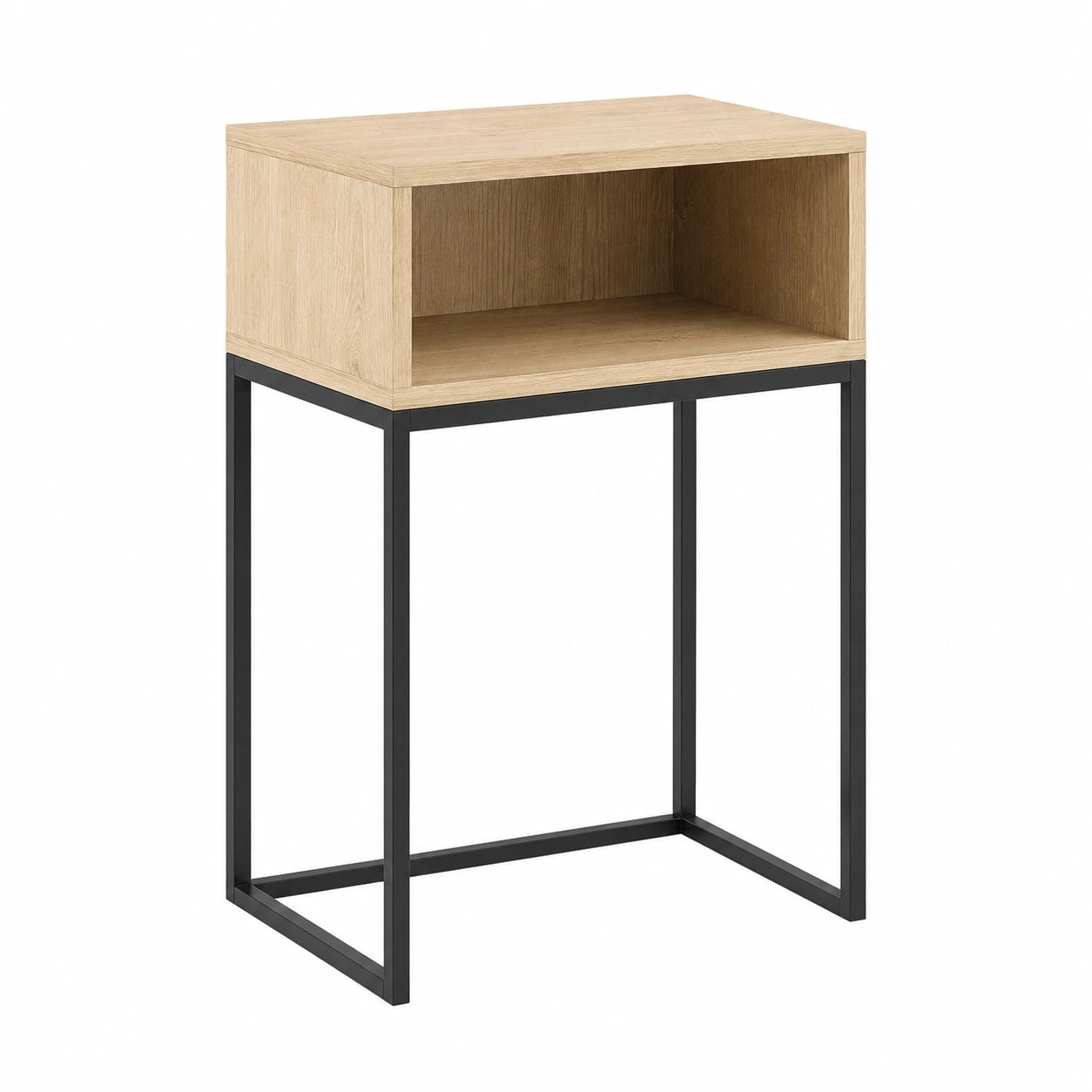 Mesa de Noche Industrial de Madera y Metal, 40x30x68 cm, con Estante Abierto