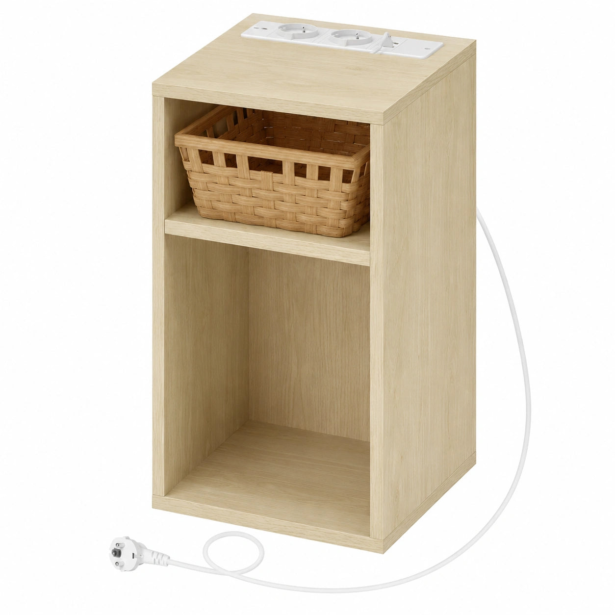 Mesita de Noche WOLTU con Puertos USB y Enchufes, Roble Claro, para Dormitorio