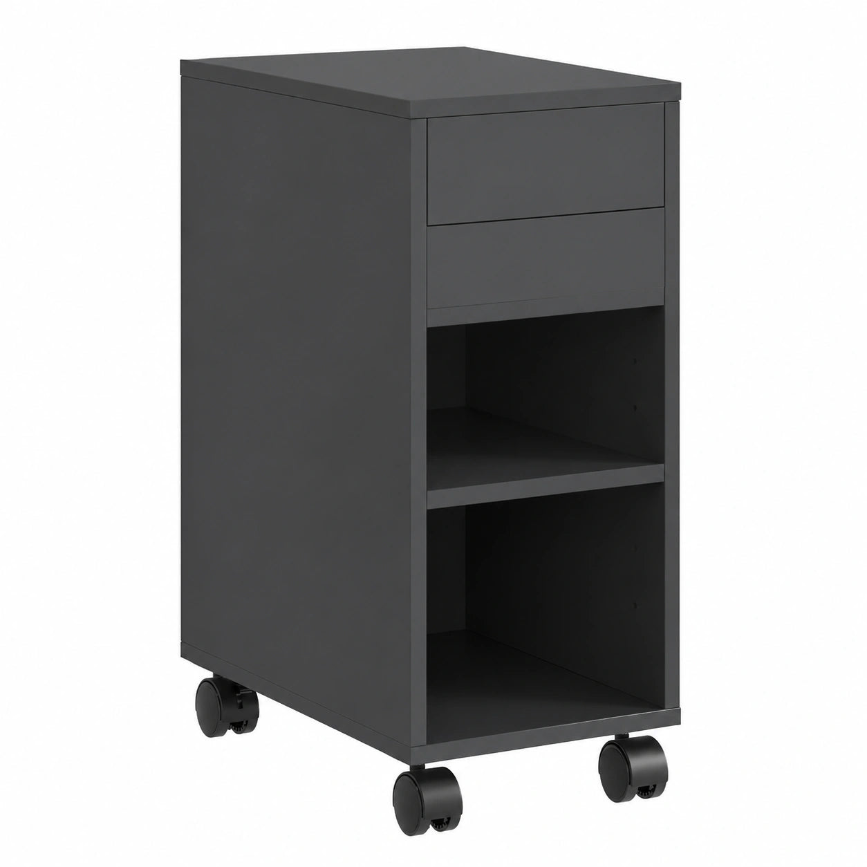 HOMCOM Mesa Auxiliar Multifuncional con Ruedas y Almacenamiento Oculto, Estante Ajustable para Salón o Dormitorio, Color Negro