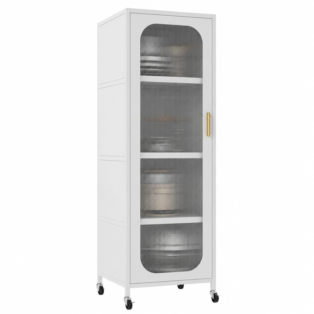 Estantería de Cocina de Acero, 5 Niveles con Ruedas y Puertas de Vidrio
