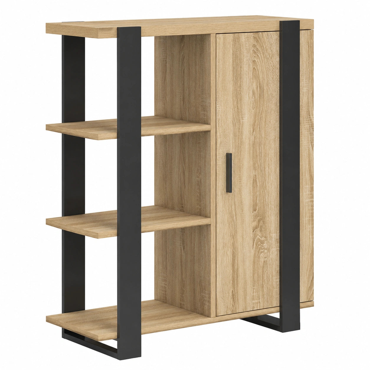 Aparador Phoenix de Madera con 3 Estantes y Armario en Negro, 70 cm