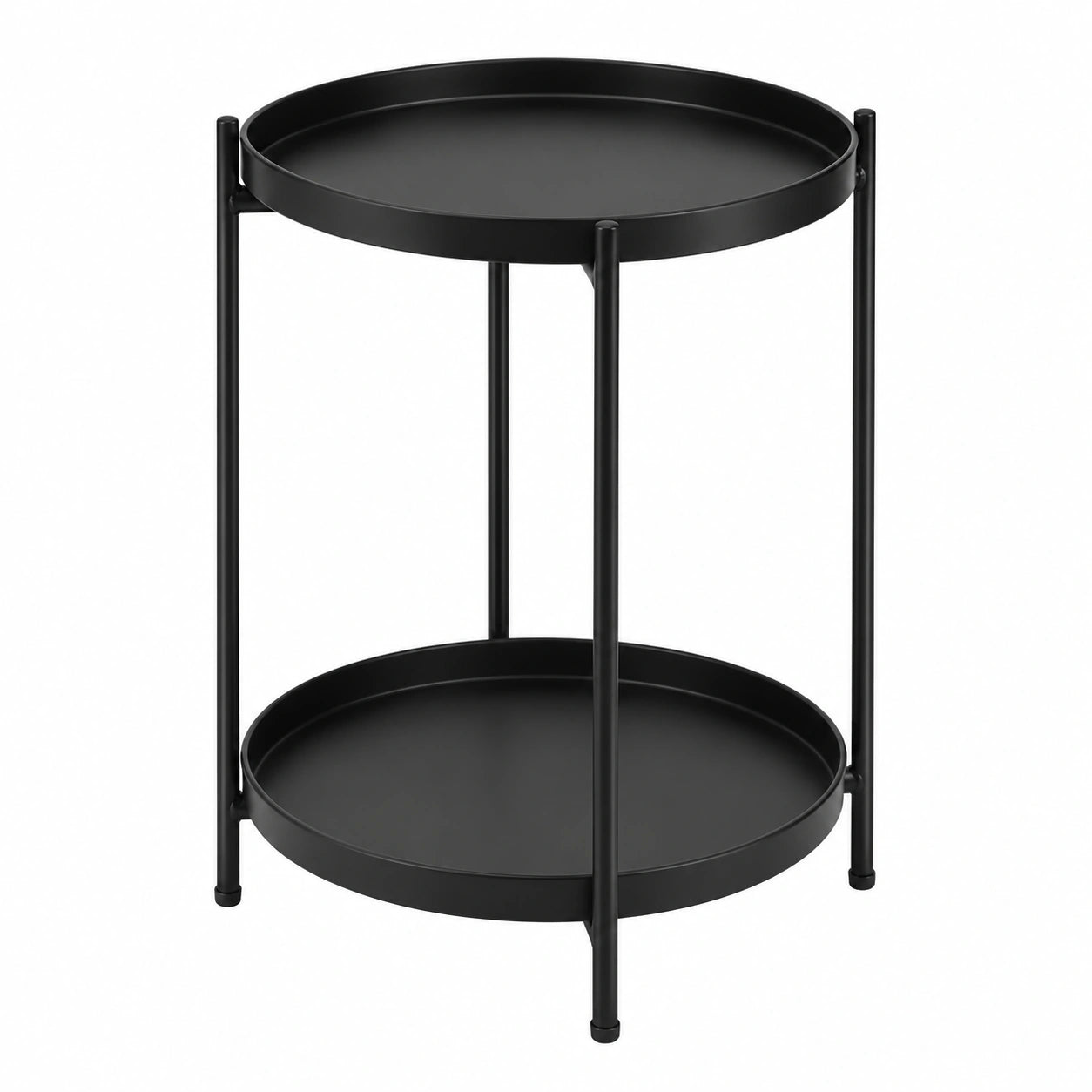 Mesa Auxiliar Redonda de Metal de 2 Niveles para Sala y Balcón, Negro